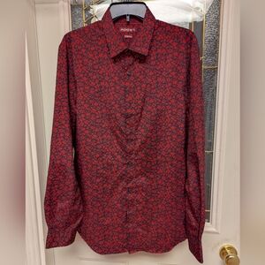 S452 Red Floral Men's Button-down Shirt